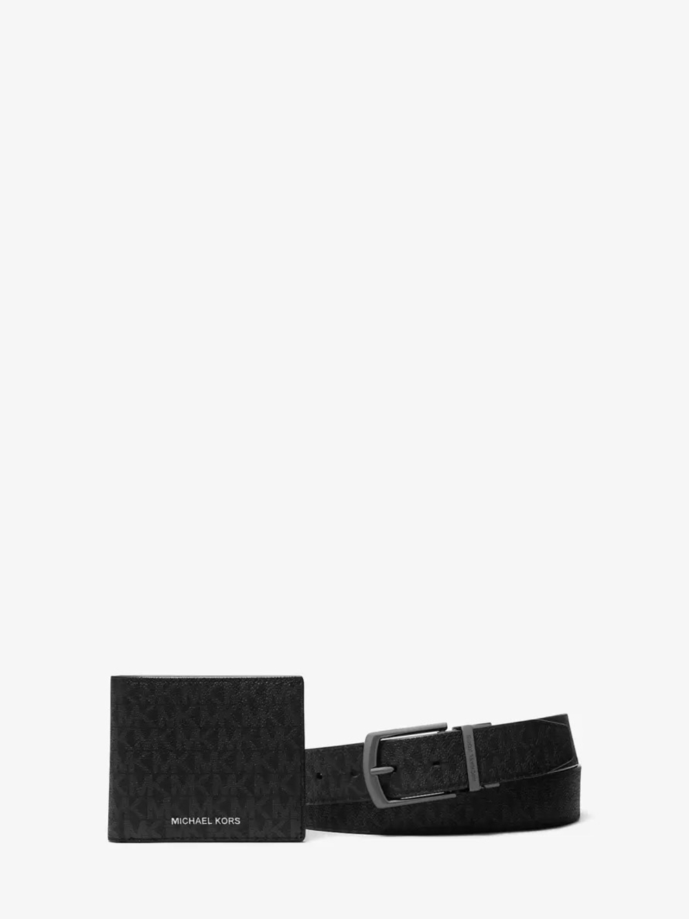 Michael Kors Black Men's Monogram Wallet and Belt Set